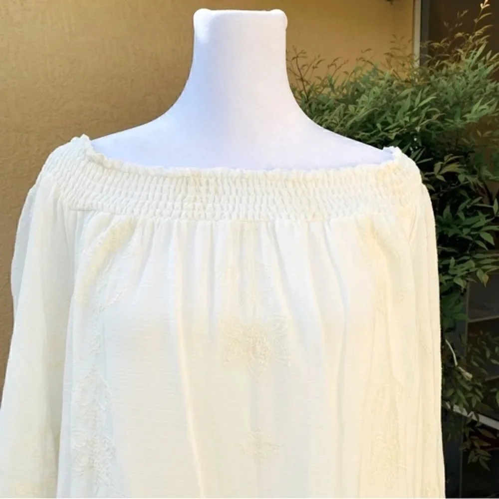 SEQUIN HEARTS OFF WHITE/IVORY WHIMSICAL PRINT OFF THE SHOULDER DRESS NWT